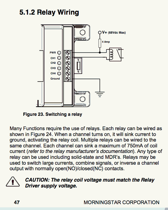 relay hookups with Morningstar Voltage Controlled Relay Driver